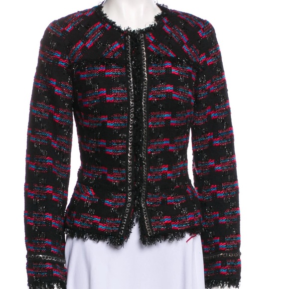 Trina Turk Stylish Black Tweed BlazerJacket Check Chain - Picture 1 of 9